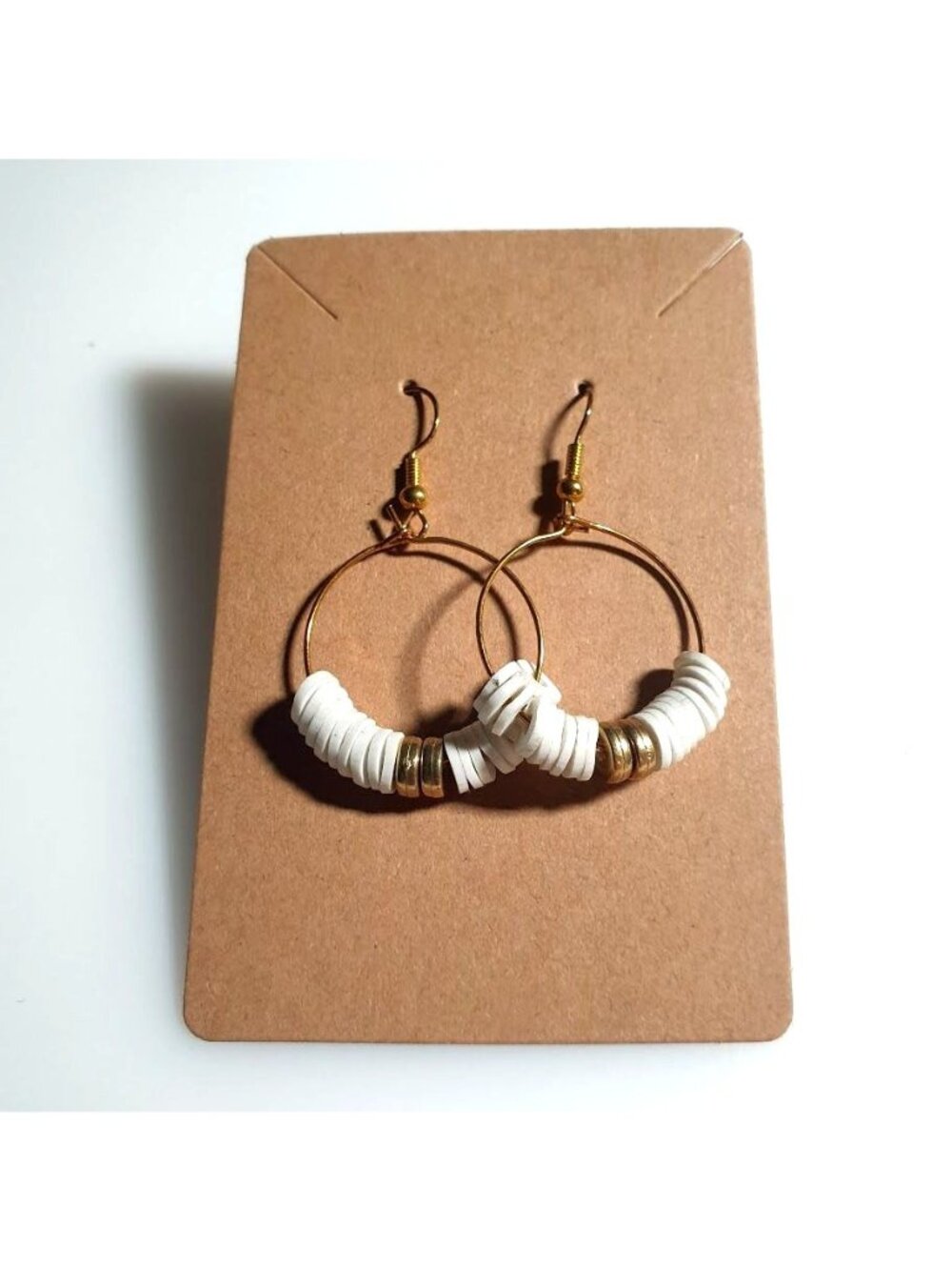 Gold Hoop Earrings White Gold Tone Bead Accents Lightweight Dangle Drop Modern
